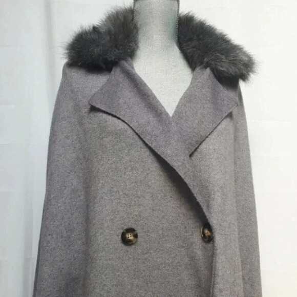 Zara Coat Jacket Fur Collar Knit Cape Poncho Faux Coat Jacket S - Picture 11 of 14